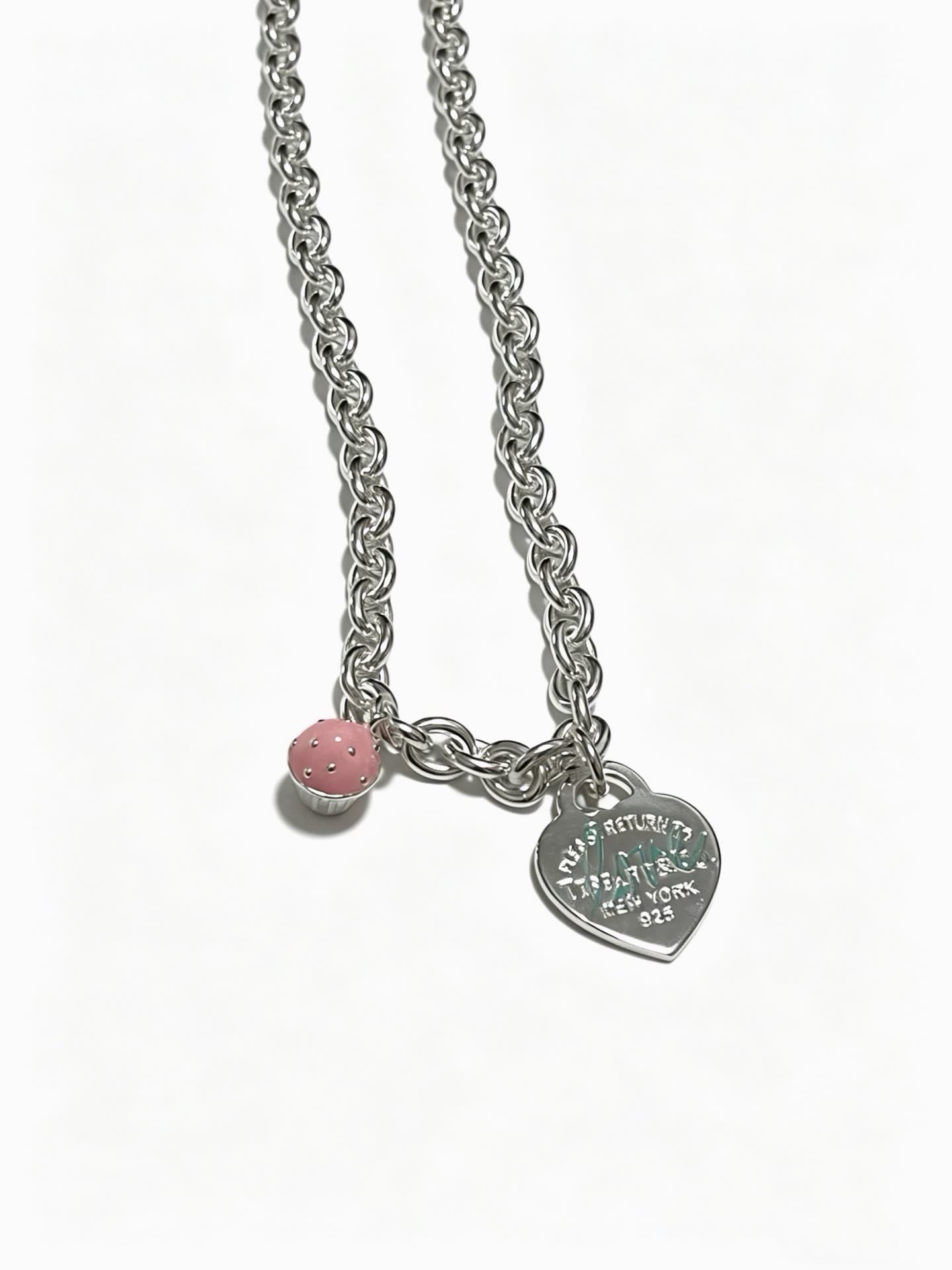 Tiffany & Co. Heart Tag Necklace with Cupcake Charm